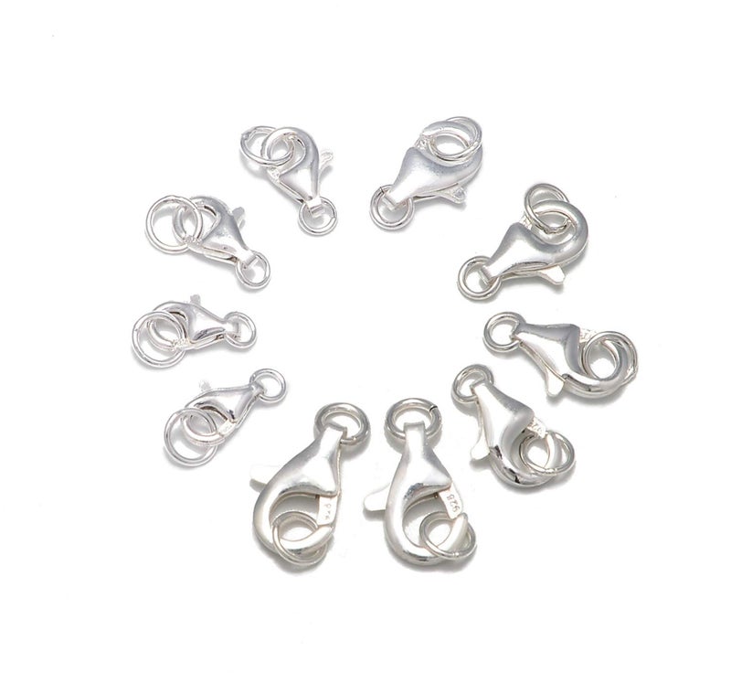 AD BEADS 10 Sets fine 925 Sterling Silver Safety Lobster Claws Clasp with Closed Jump Rings 8mm/2,9mm/2,10mm/2,11mm/2,13mm/2 Mixed Size (Mix Lobster 10PCS) - Image 1